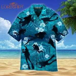 Blue Scuba Diving Hibiscus Hawaiian Shirt