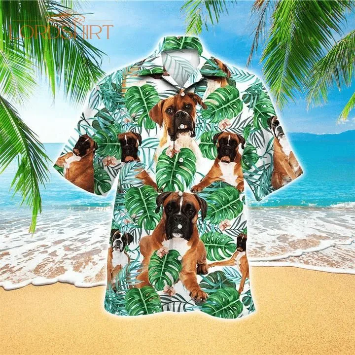 Boxer Dog Looking At You Tropical Plant Hawaiian Shirt