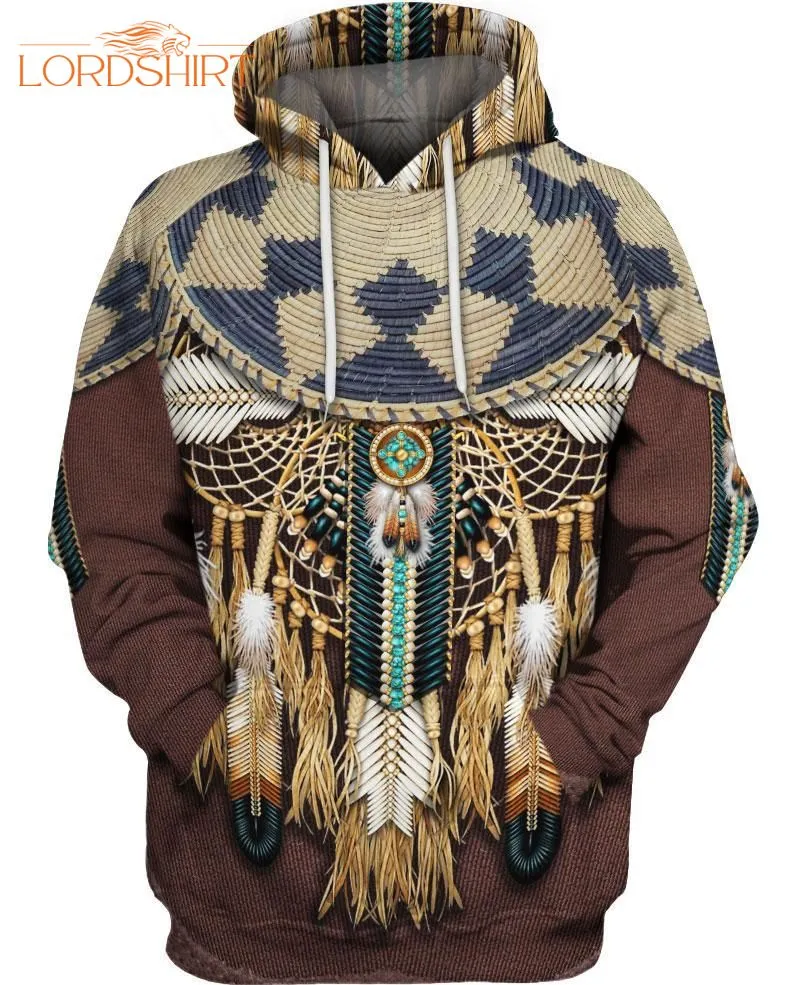 Brown Native Bead Dreamcatcher Fleece Zip Hoodie All Over Print