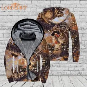 Brown Raccoon Fleece Zip Hoodie All Over Print