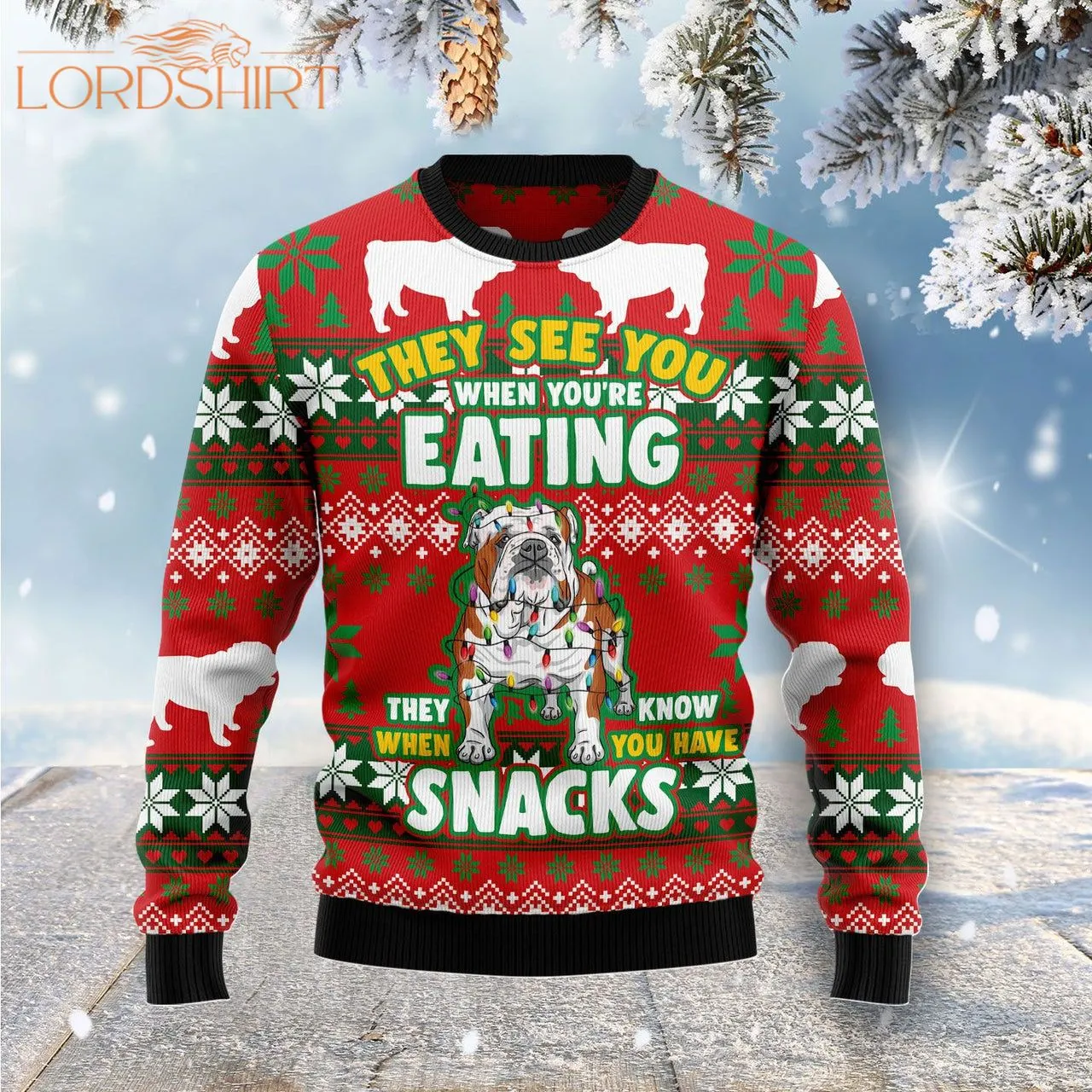 Bulldog Snacks Ugly Christmas Sweater