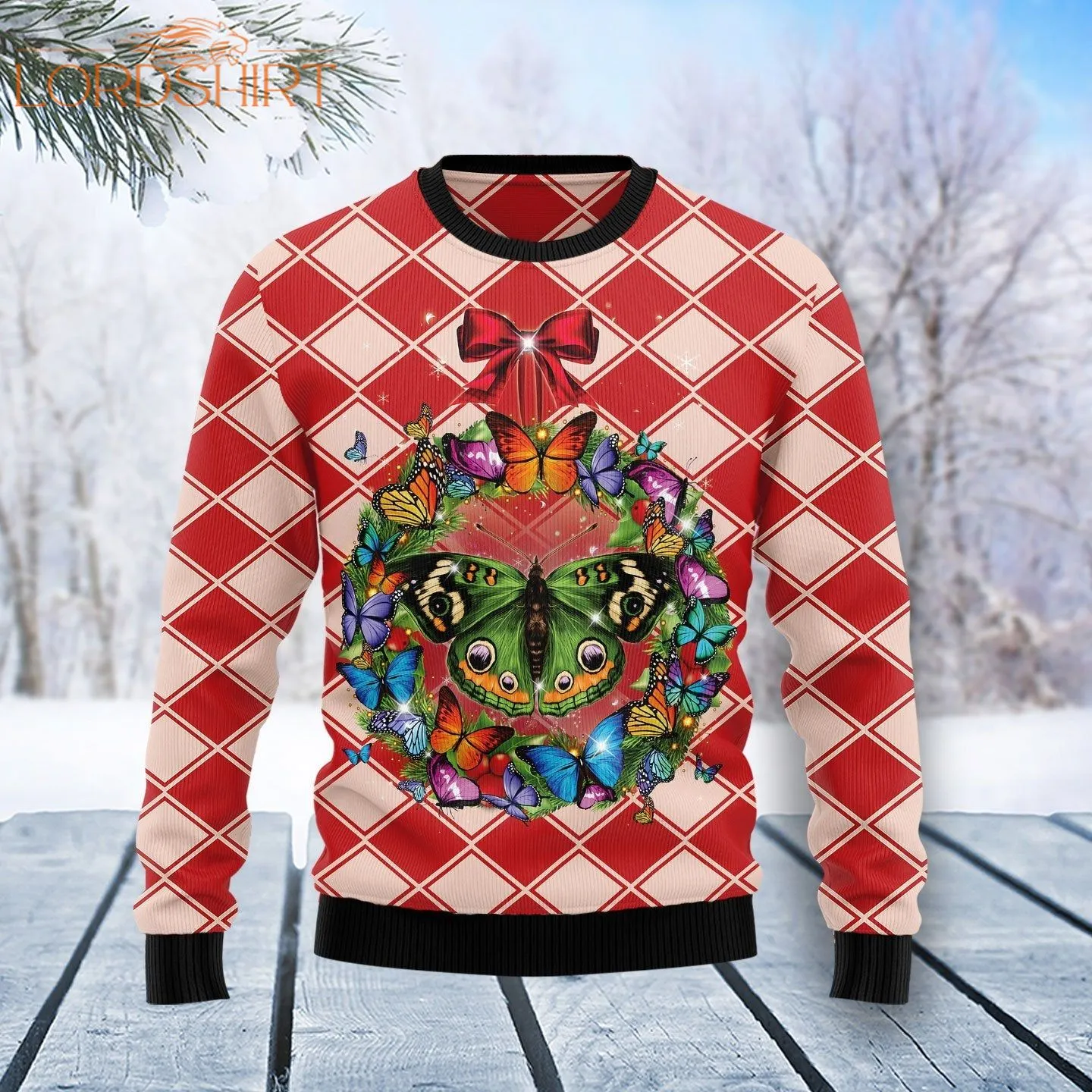 Butterfly Wreath Christmas Ugly Christmas Sweater