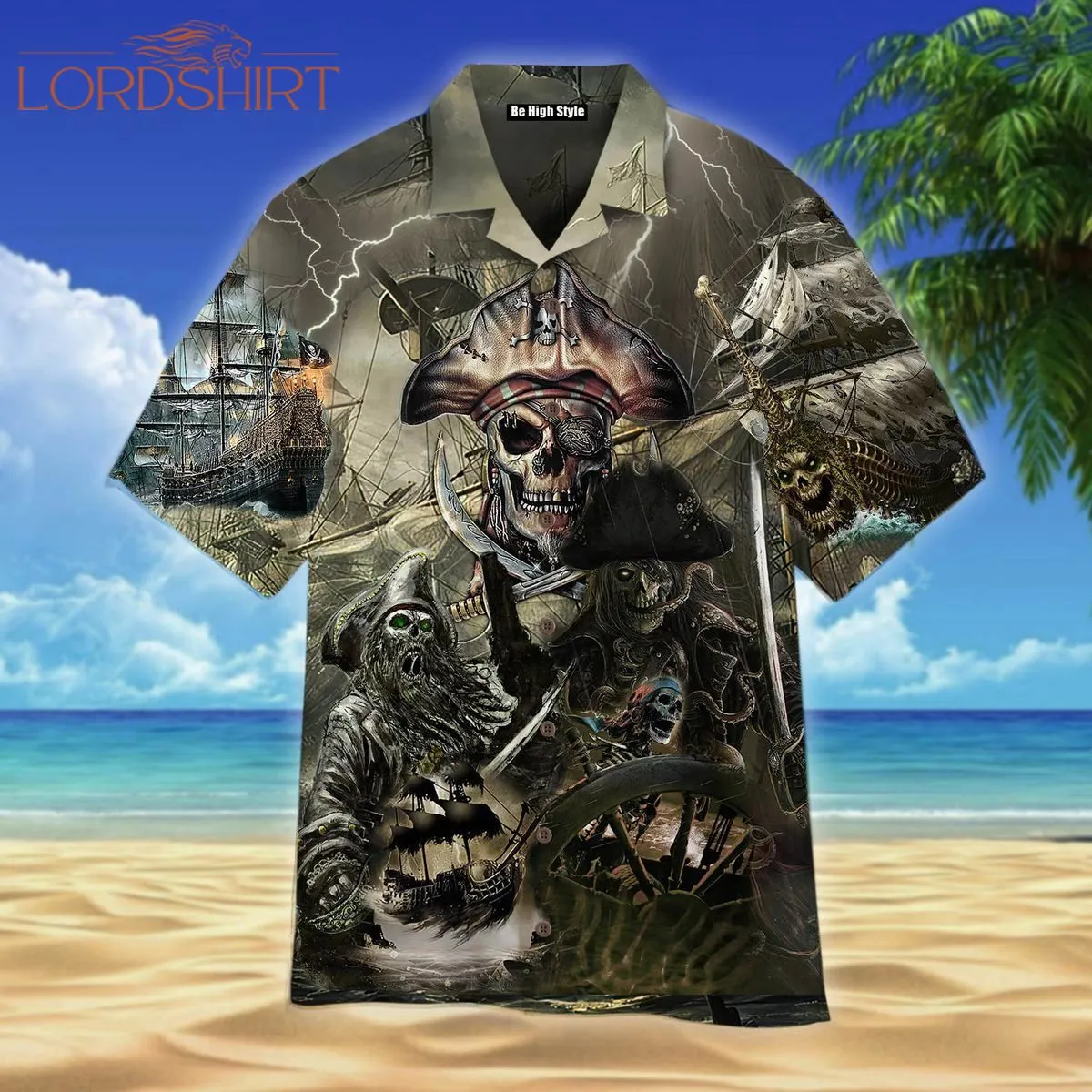 Caribbean Skull Pirate Ghost Ship Hawaiian Shirt