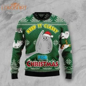 Cat Keep It Classy Ugly Christmas Sweater