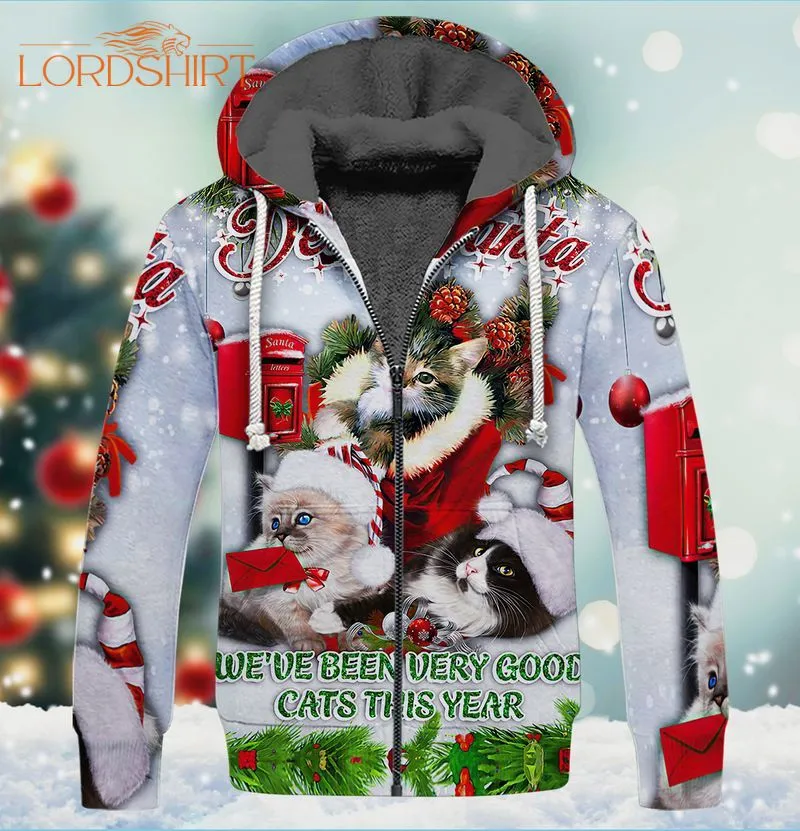 Cat Merry Christmas Fleece Zip Hoodie All Over Print