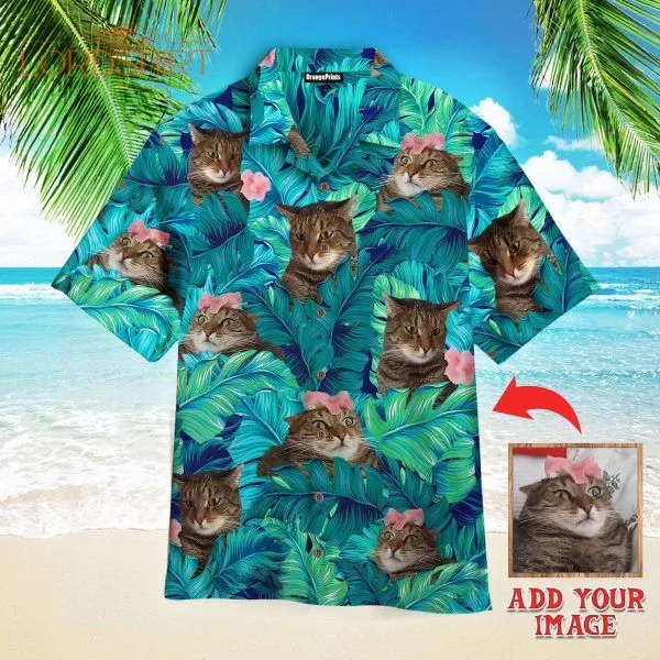 Cat Palm Tree Custom Photo Hawaiian Shirt