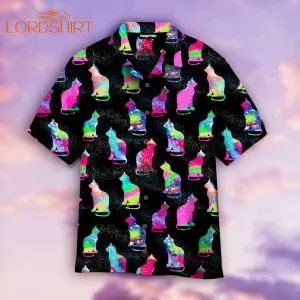 Cat Sits Silhouette Of A Bright Galaxy Hawaiian Shirt