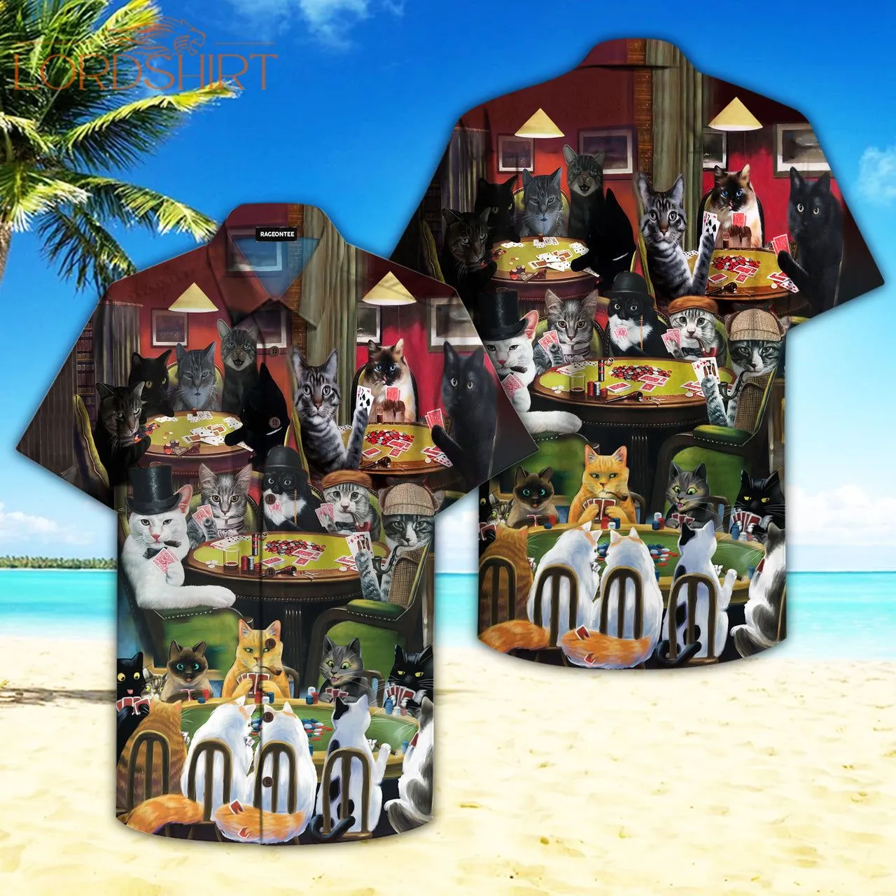 Cats Playing Poker Hawaiian Shirt