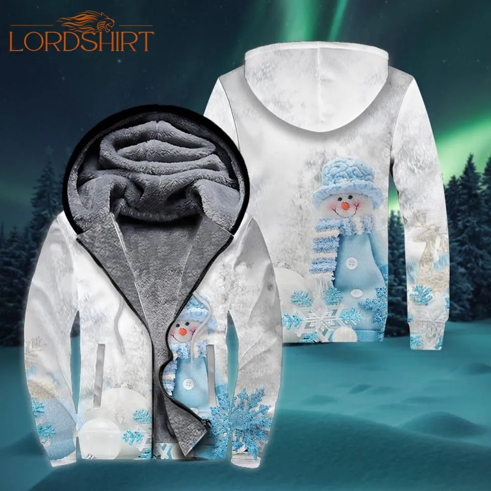 Christmas Blue Snowman Fleece Zip Hoodie All Over Print