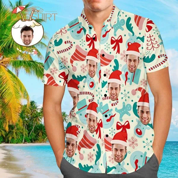 Christmas Gift Santa Hat Custom Photo Hawaiian Shirt