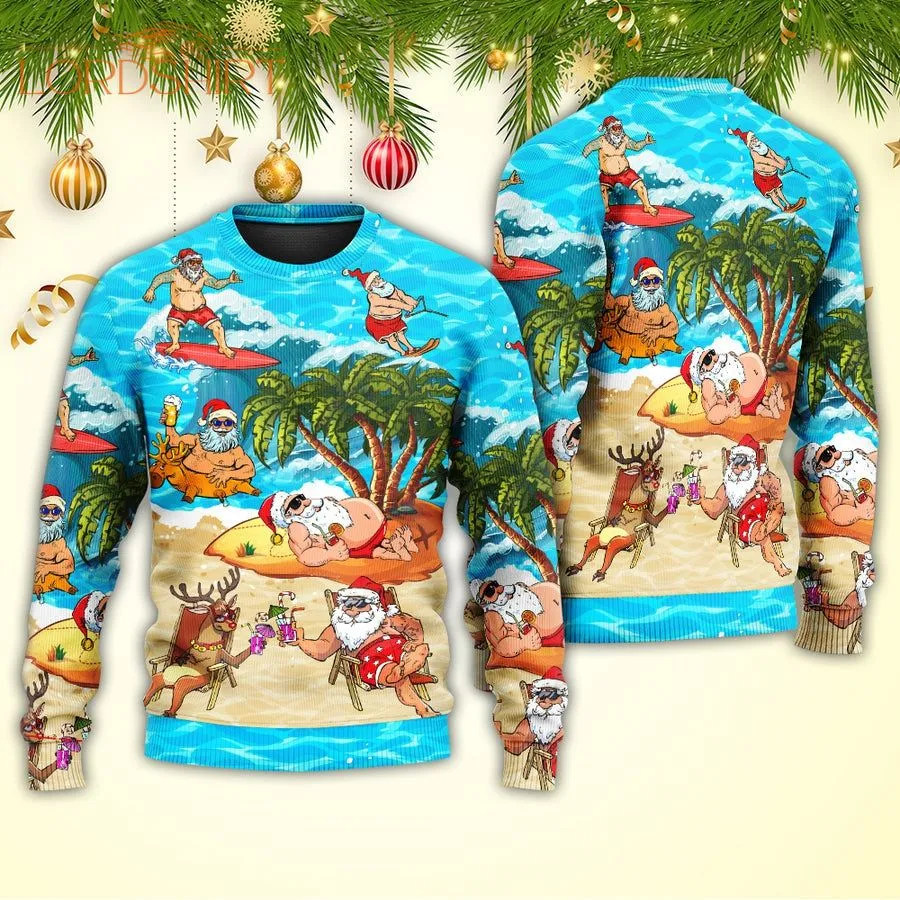 Christmas Santa Claus Chilling On The Beach Mele Kalikimaka Ugly Christmas Sweater