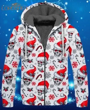 Christmas Skull Candy Cane Fleece Zip Hoodie All Over Print