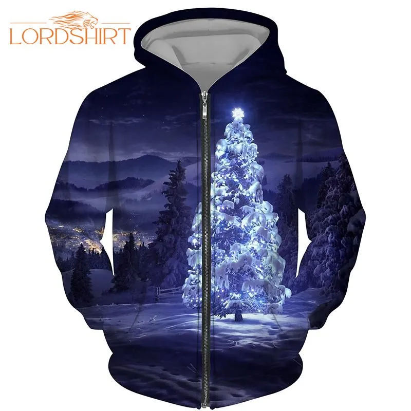 Christmas Snow Pine Tree Fleece Zip Hoodie All Over Print