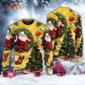 Christmas Tree Yellow Santa Claus Ugly Christmas Sweater