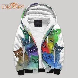 Colorful Cat Fleece Zip Hoodie All Over Print