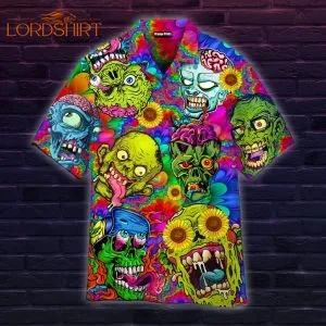 Colorful Zombie Skull Hippie Hawaiian Shirt