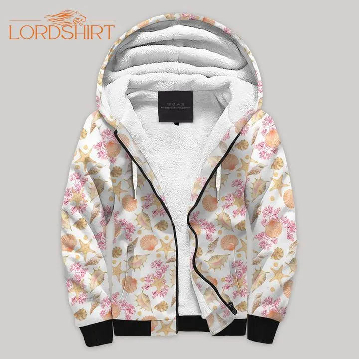 Coral Seashell Beach Blanket Fleece Zip Hoodie All Over Print