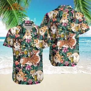 Corgi Dog Drink Beer Aloha Hawaiian Shirt