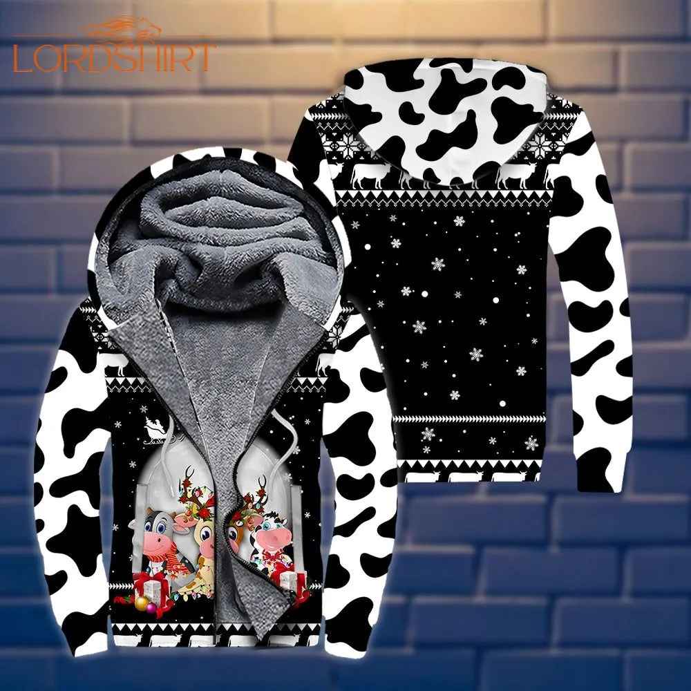 Cow Christmas Fleece Zip Hoodie All Over Print