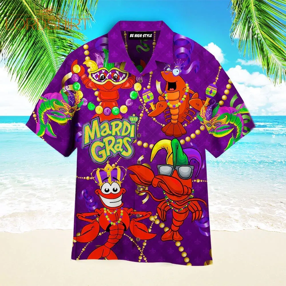 Crawfish Mardi Gras Aloha Hawaiian Shirt