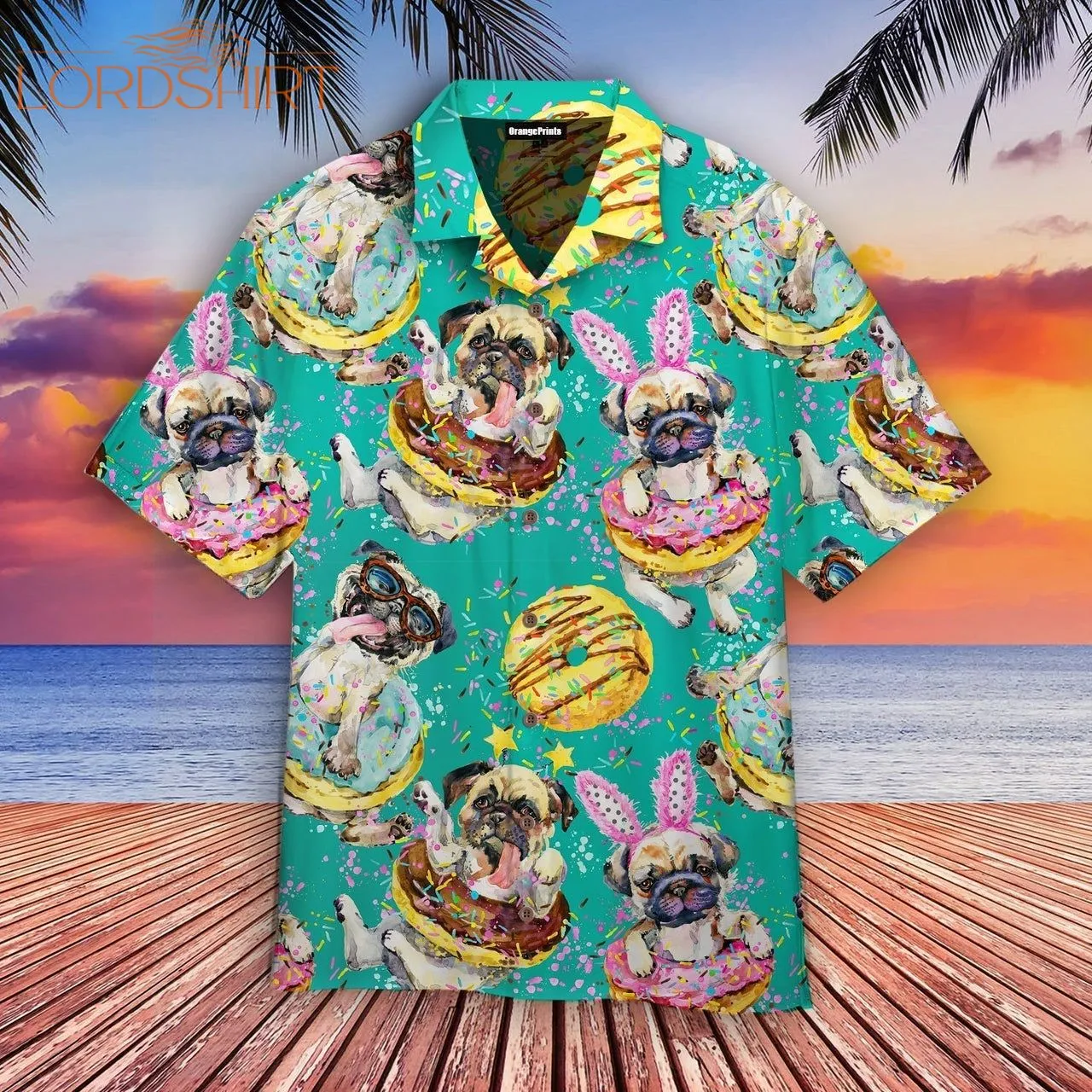 Cute Pug Dog Donuts Aloha Hawaiian Shirt