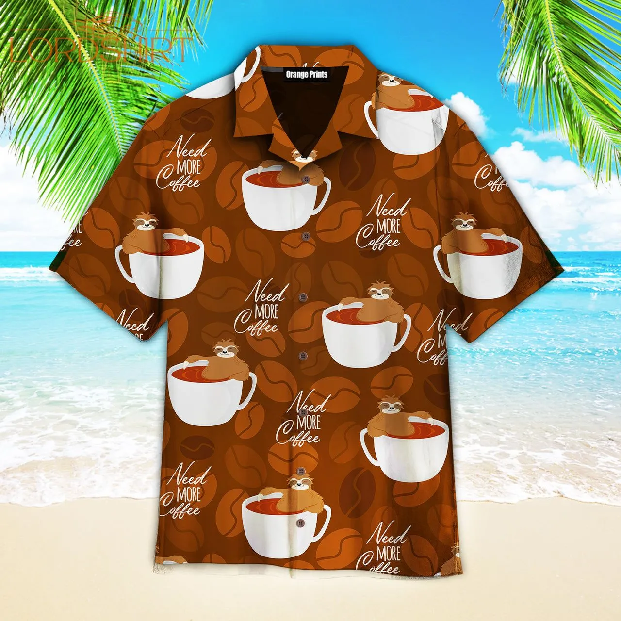 Cute Sloths Bear Relaxing In Coffee Cup On Dark Chocolate Hawaiian Shirt