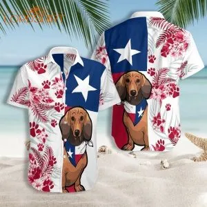 Dachshund Texas Flag Hawaiian Shirt