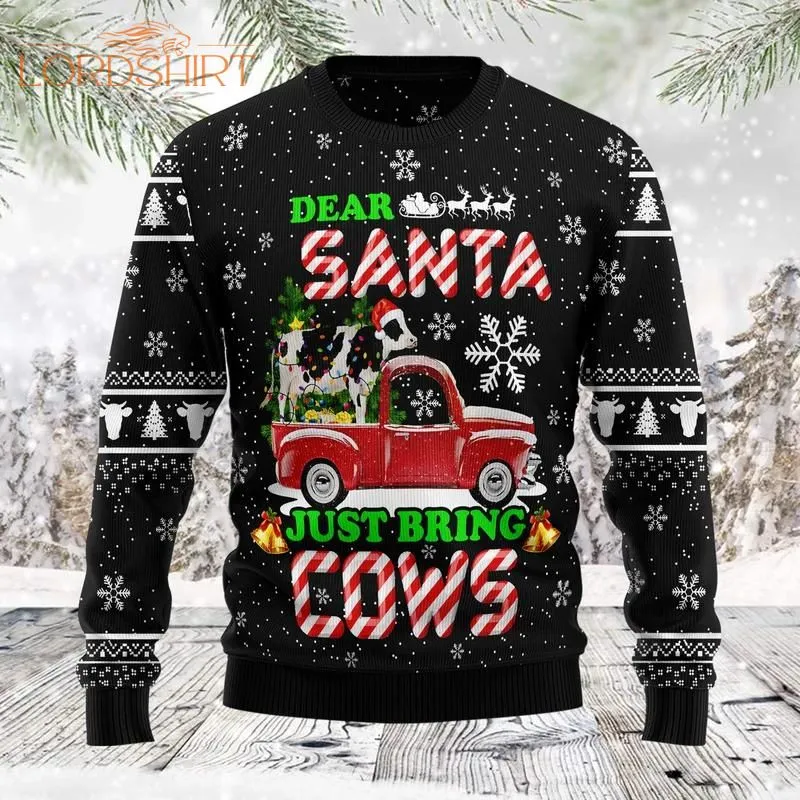 Deer Santa Just Bring Cows Ugly Christmas Sweater