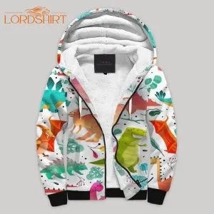 Dinosaur Colorful Fleece Zip Hoodie All Over Print