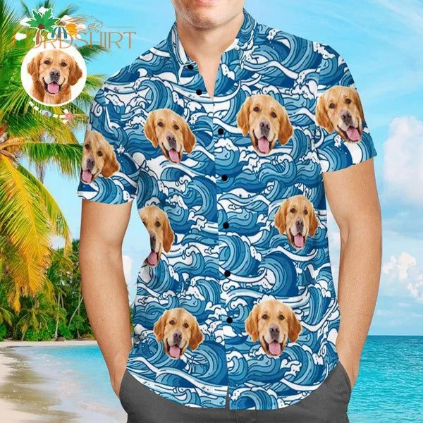 Dog Face Waves Aloha Beach Custom Photo Hawaiian Shirt