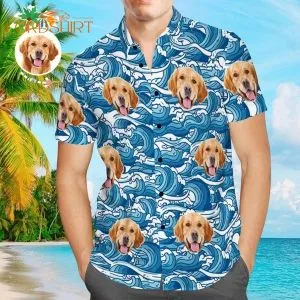 Dog Face Waves Aloha Beach Custom Photo Hawaiian Shirt