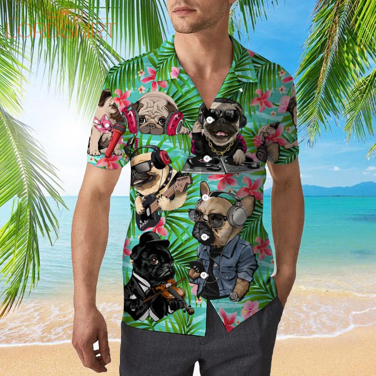 Dog Feeling Music With Pugs Hawaiian Shirt