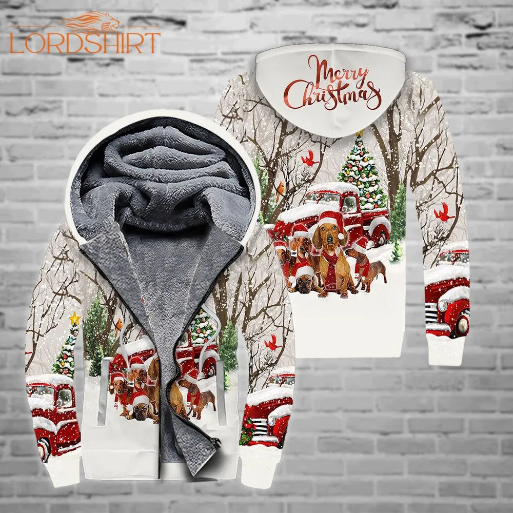 Dog Merry Christmas Fleece Zip Hoodie All Over Print