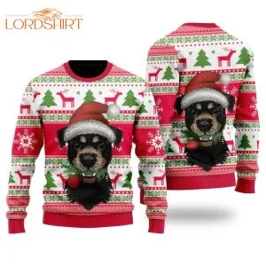 Dog Santas Hat Holiday Time Pattern Ugly Christmas Sweater