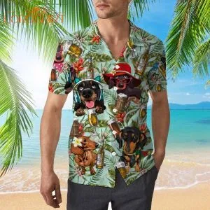 Dogs Dachsund Drinking Beer Hawaiian Shirt