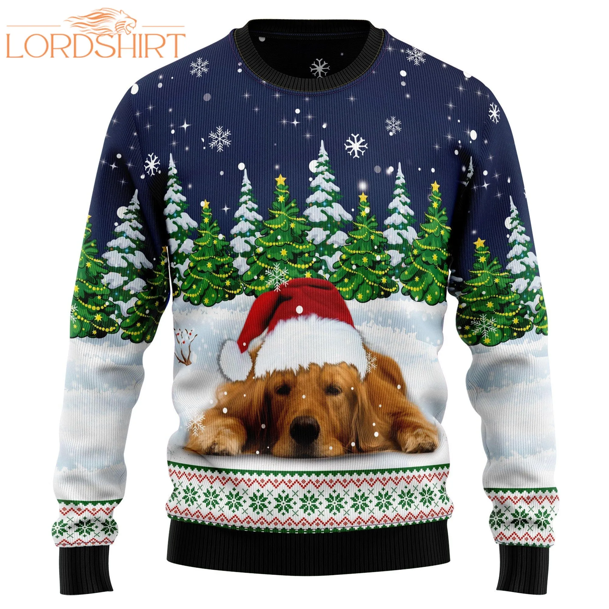 Dreaming Golden Retriever Under Snow Ugly Christmas Sweater