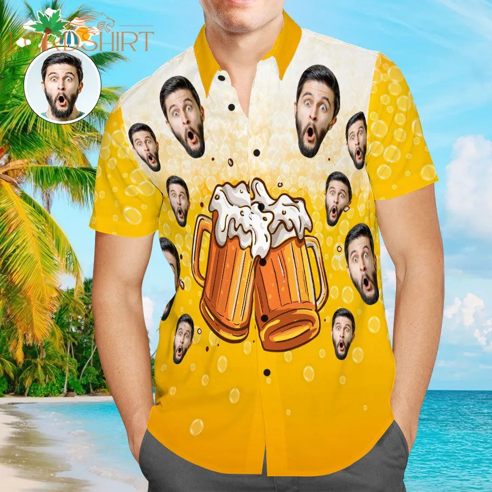 Face Men Cheers Beer Custom Photo Hawaiian Shirt