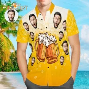 Face Men Cheers Beer Custom Photo Hawaiian Shirt