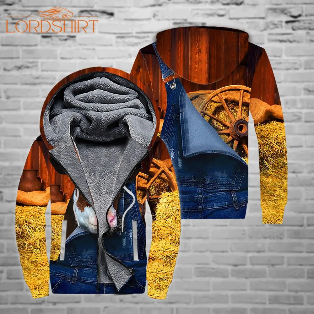 Farmer Cow Fleece Zip Hoodie All Over Print