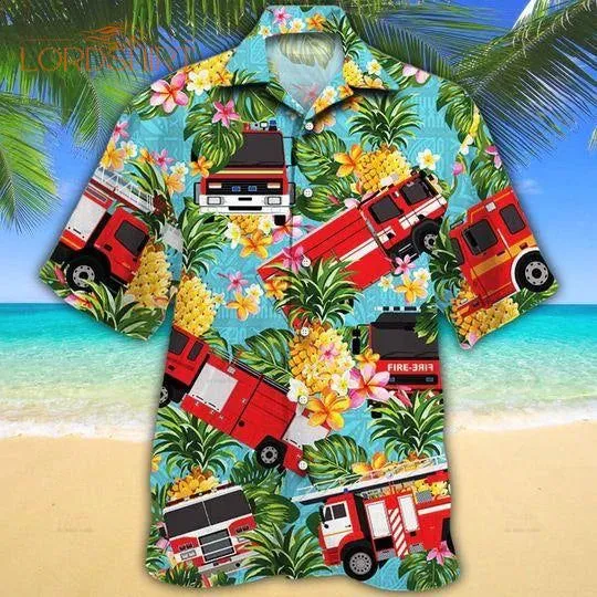 Firefighter Cars Pineapple Aloha Hawaiian Shirt