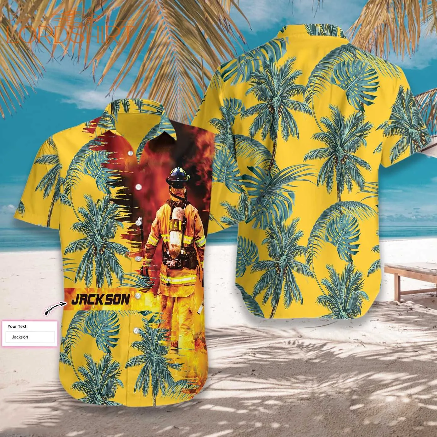 Firefighter Yellow Tropical Hawaiian Shirt