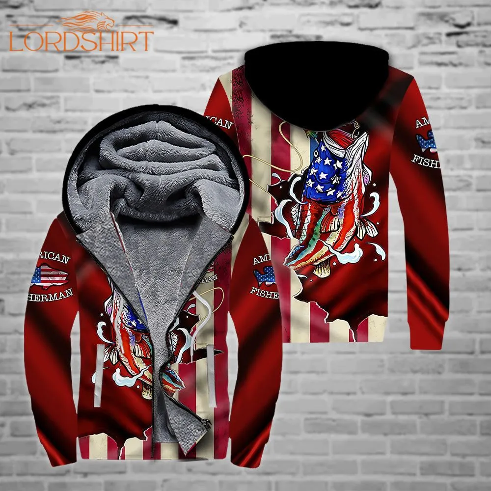 Fishing American Flag Fleece Zip Hoodie All Over Print