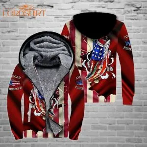 Fishing American Flag Fleece Zip Hoodie All Over Print