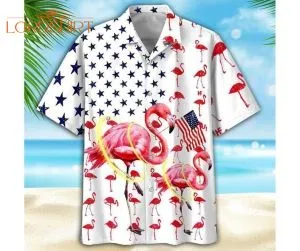 Flamingo American Flag 4th Of July Hawaiian Shirt