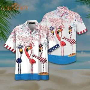 Flamingo American Flag Firework Hawaiian Shirt