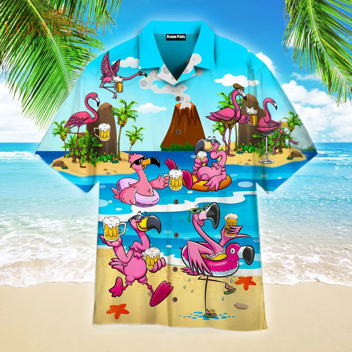 Flamingo Drinking Beer Summer Aloha Hawaiian Shirt