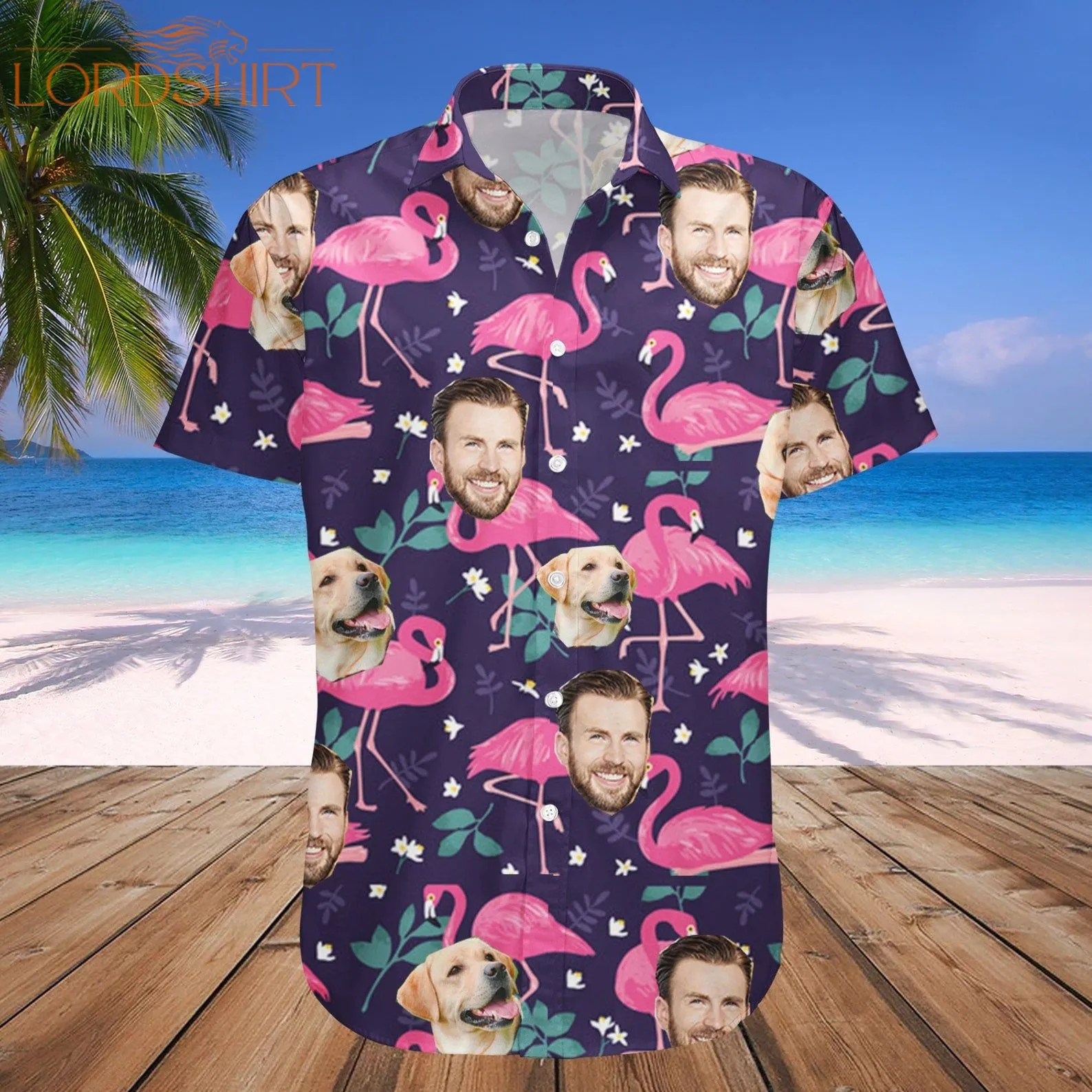 Flamingo Flowers Summer Custom Photo Hawaiian Shirt