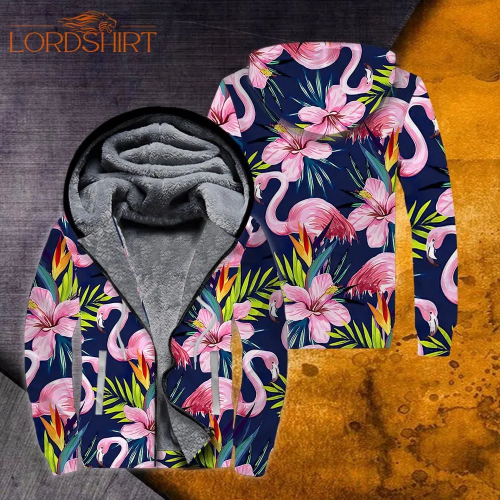 Flamingo Hibiscus Flower Fleece Zip Hoodie All Over Print