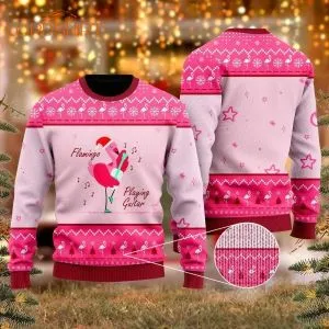 Flamingo Playing Guitar Christmas Ugly Christmas Sweater