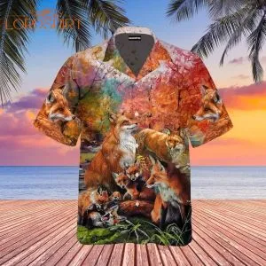 Fox Hunting Under The Autumn Flowers Forest Hawaiian Shirt